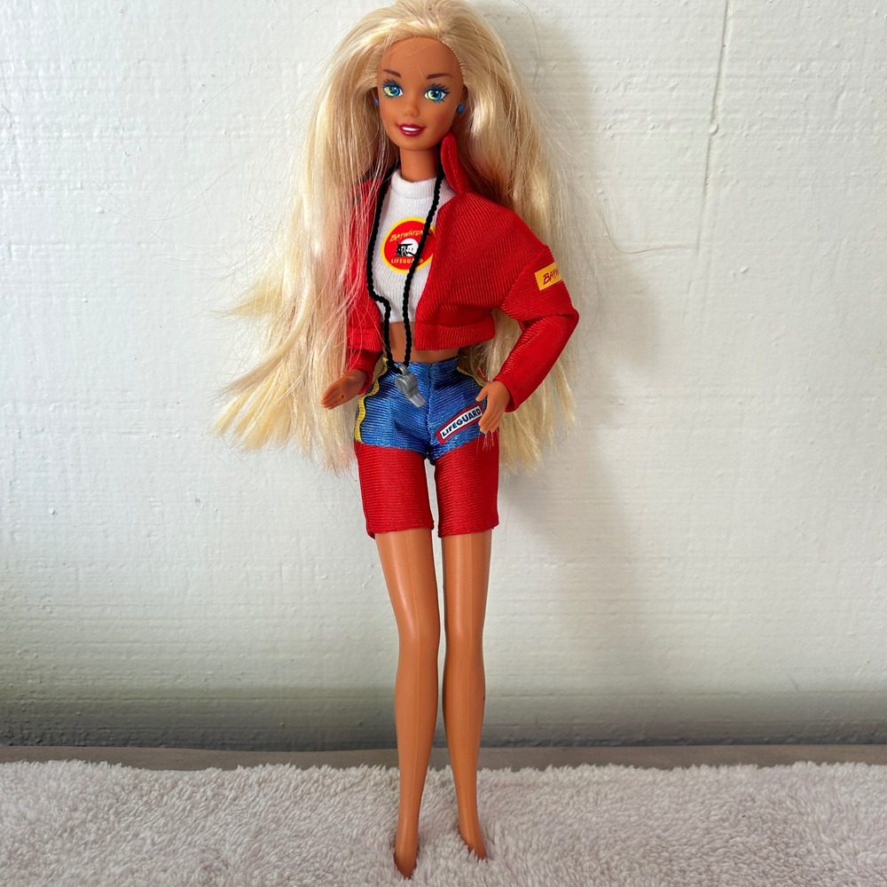 Vintage 1994 Mattel Baywatch Barbie Doll Lifeguard Red Jacket Whistle 13199